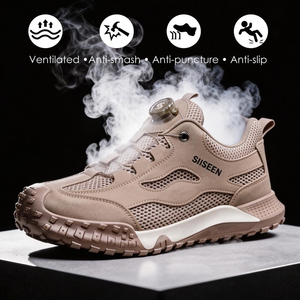 Breathable Large Mesh Steel Toe Work Shoes Khaki view 8