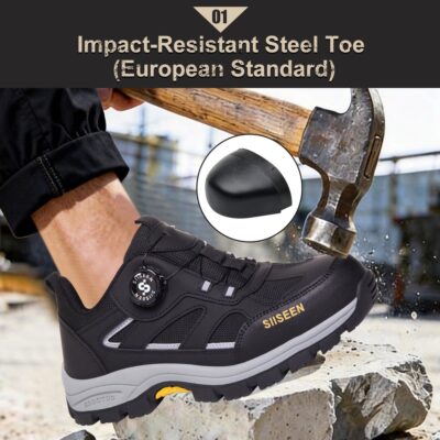 Dial Lacing Slip Resistant Steel Toe Work Shoes Black view 8