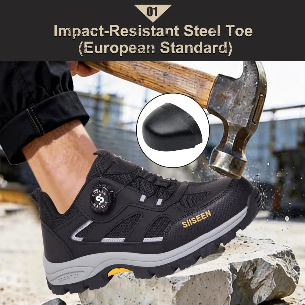 Dial Lacing Slip Resistant Steel Toe Work Shoes Black view 8