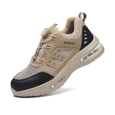 Breathable Air Cushion Steel Toe Work Shoes Beige view 3
