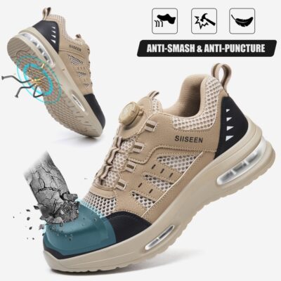 Breathable Air Cushion Steel Toe Work Shoes Beige view 8