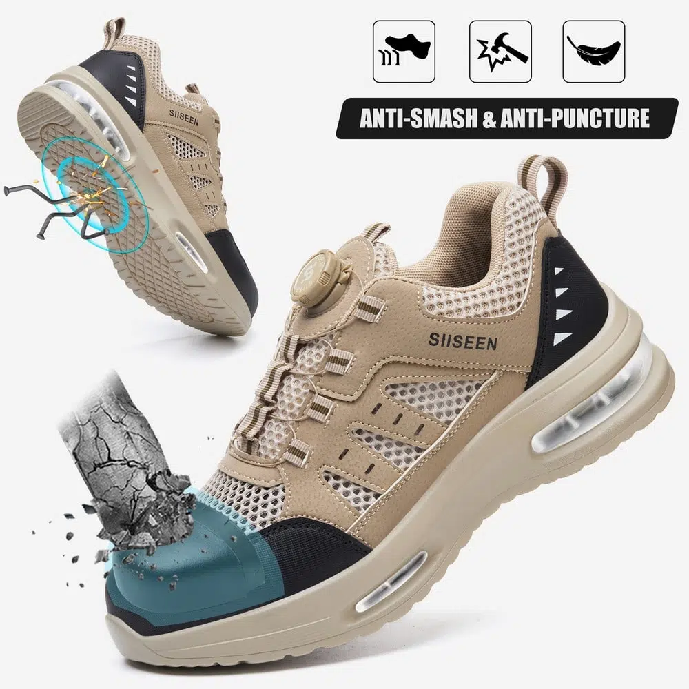 Breathable Air Cushion Steel Toe Work Shoes Beige view 8