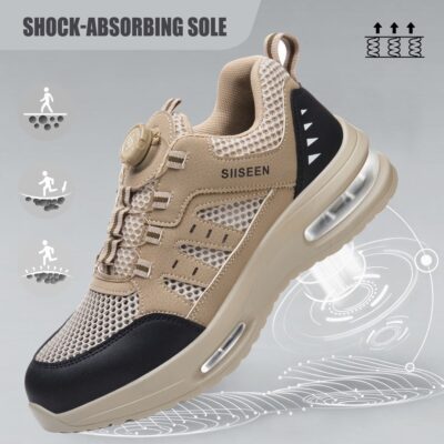 Breathable Air Cushion Steel Toe Work Shoes Beige view 9