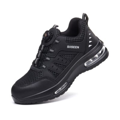 Air Cushion Dial Lacing Steel Toe Work Shoes Black view 3