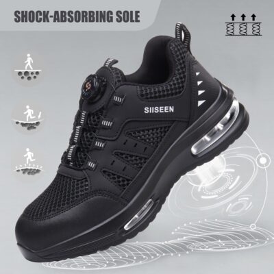 Air Cushion Dial Lacing Steel Toe Work Shoes Black view 9