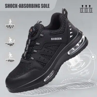 Air Cushion Dial Lacing Steel Toe Work Shoes Black view 9