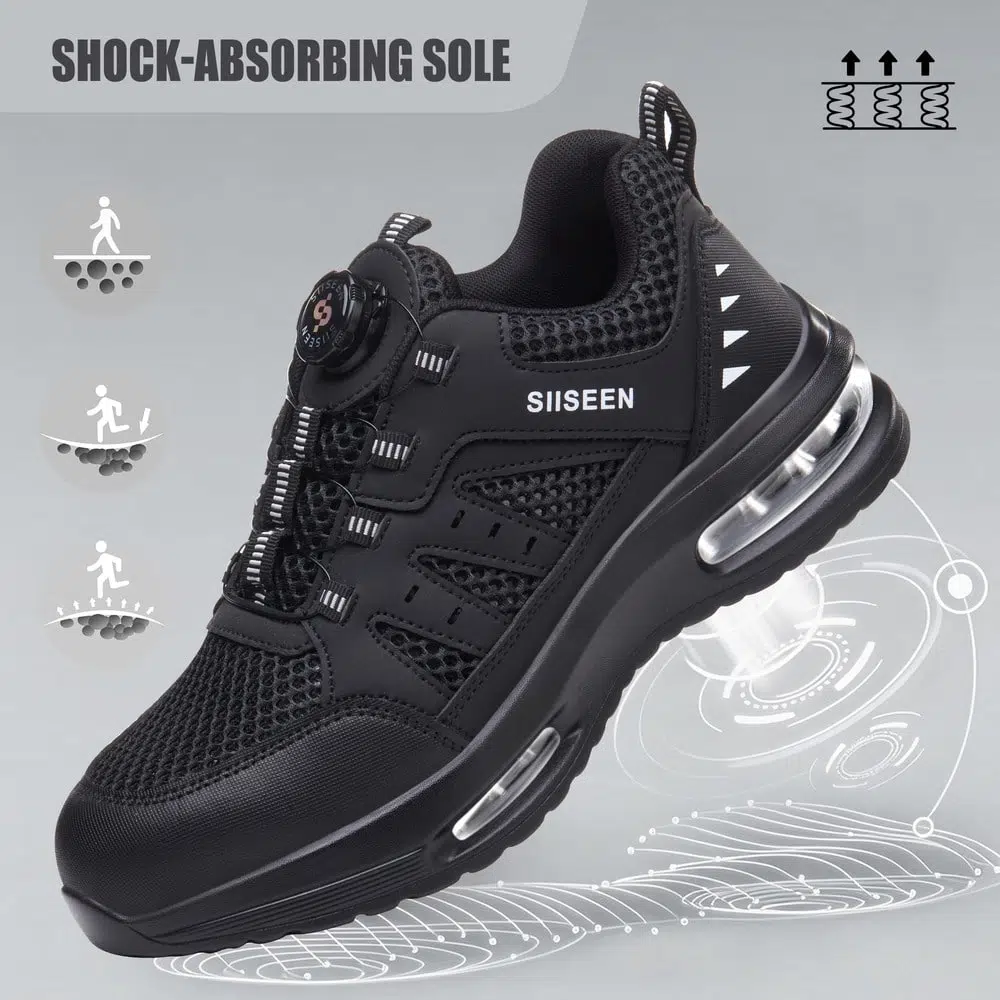 Air Cushion Dial Lacing Steel Toe Work Shoes Black view 9