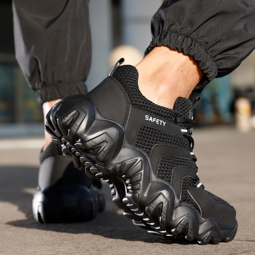 soft flexible cushioning on black steel toe work shoes