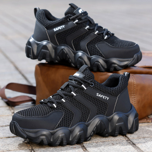 all-day comfort on black steel toe work shoes
