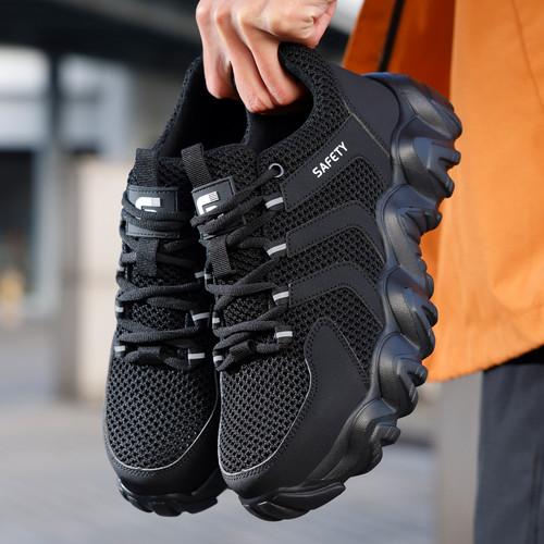 lightweight build on black steel toe work shoes