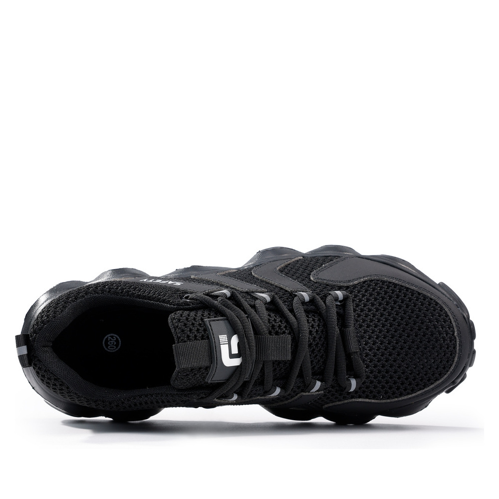 Black breathable steel toe work shoes top view