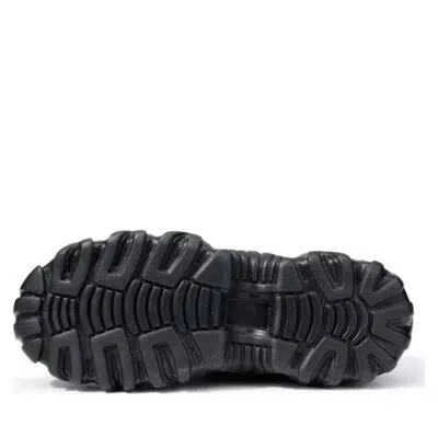 Wear-resistant outsole on black work shoes