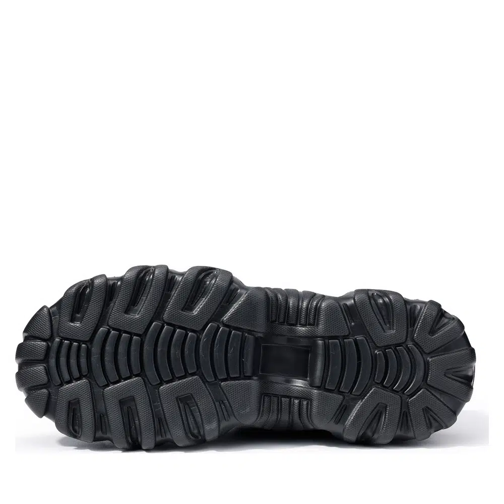 Wear-resistant outsole on black work shoes
