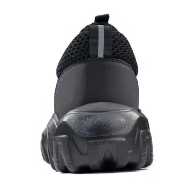 Black steel toe work shoes rear view