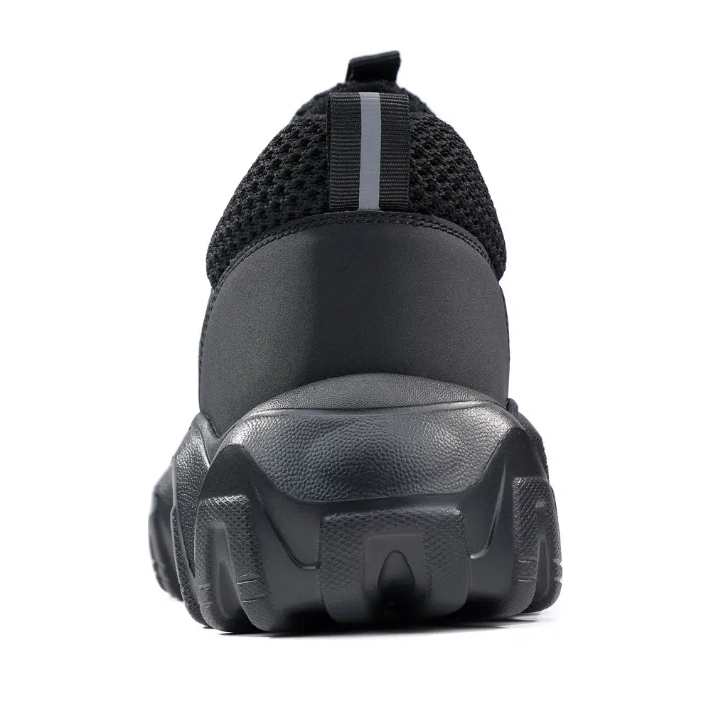 Black steel toe work shoes rear view