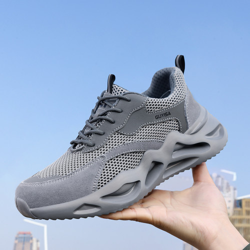 lightweight build on gray steel toe work shoes