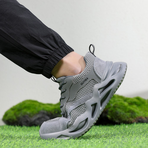 flexible cushioning on gray steel toe work shoes