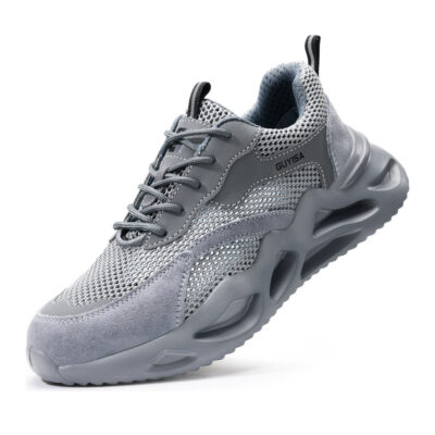 Gray steel toe work shoes front angle