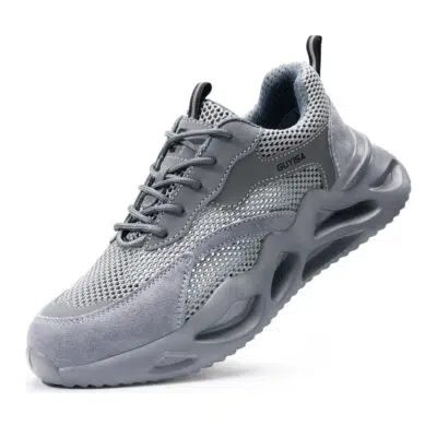Gray steel toe work shoes front angle