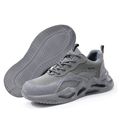 Gray steel toe safety shoes pair view