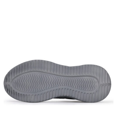 Slip-resistant outsole on gray steel toe work shoes