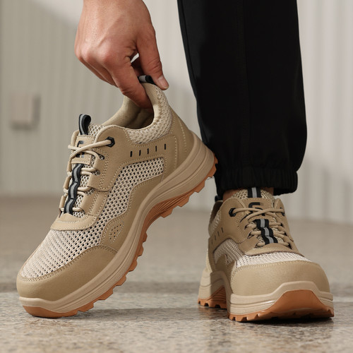 easy on and off on khaki steel toe work shoes