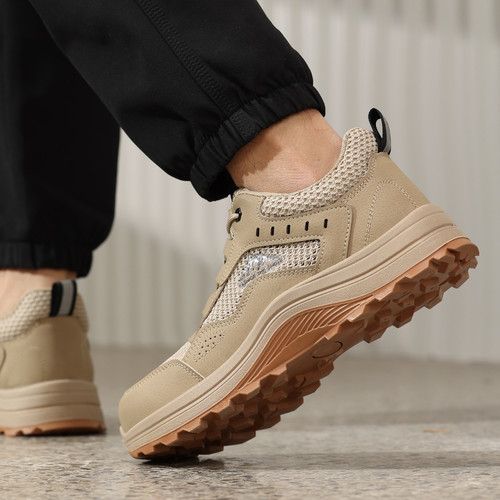 flexible cushioning on khaki steel toe work shoes