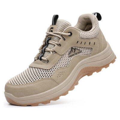 Khaki breathable work shoes front angle