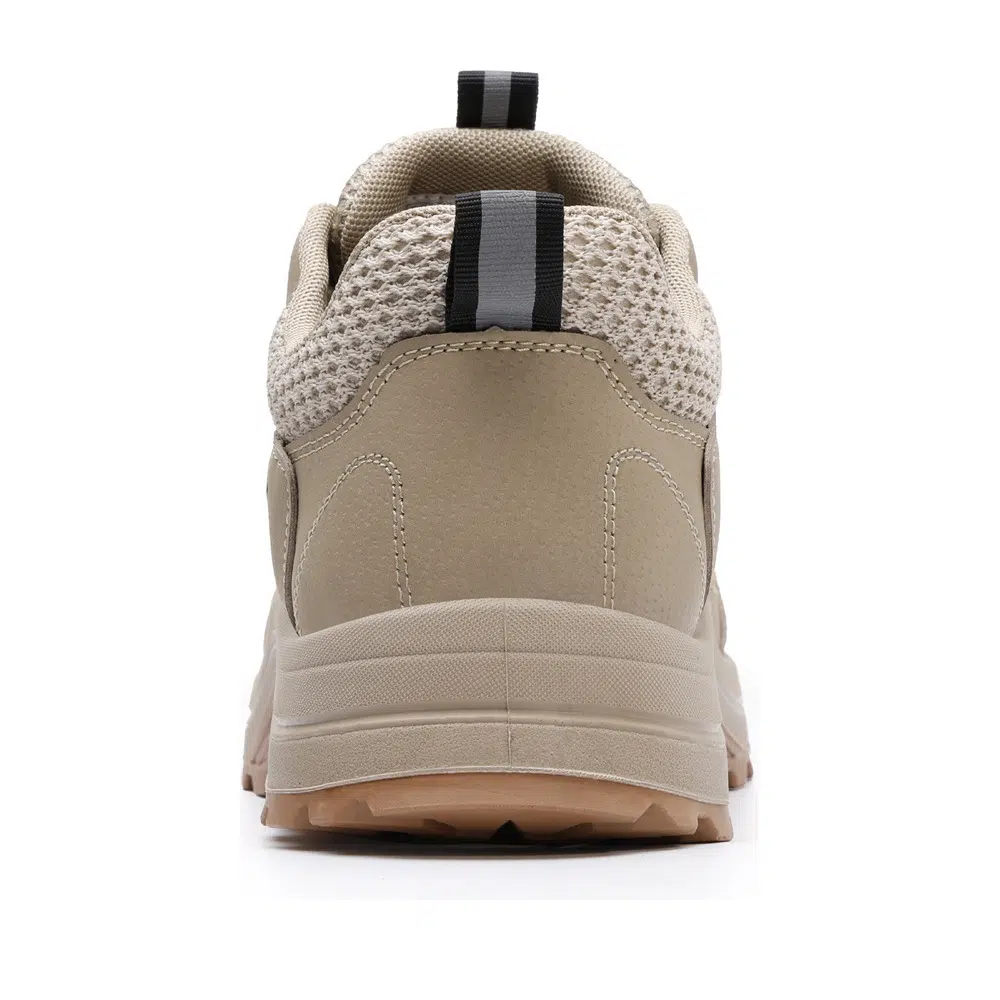 Khaki steel toe work shoes rear view