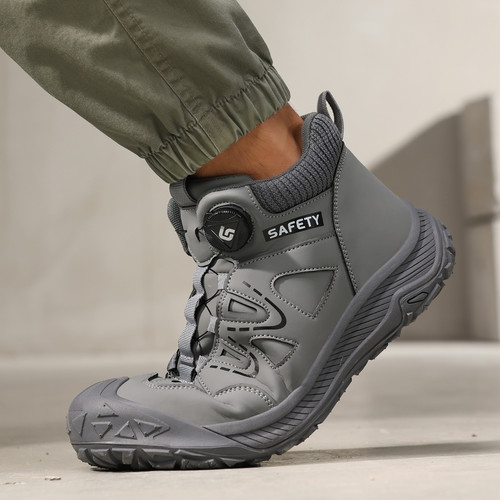 flexible cushioning on gray steel toe work shoes