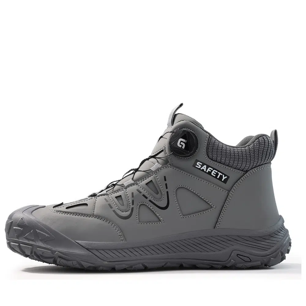 Gray dial lacing steel toe work shoes side profile