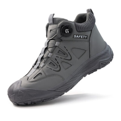 Gray steel toe work shoes front angle