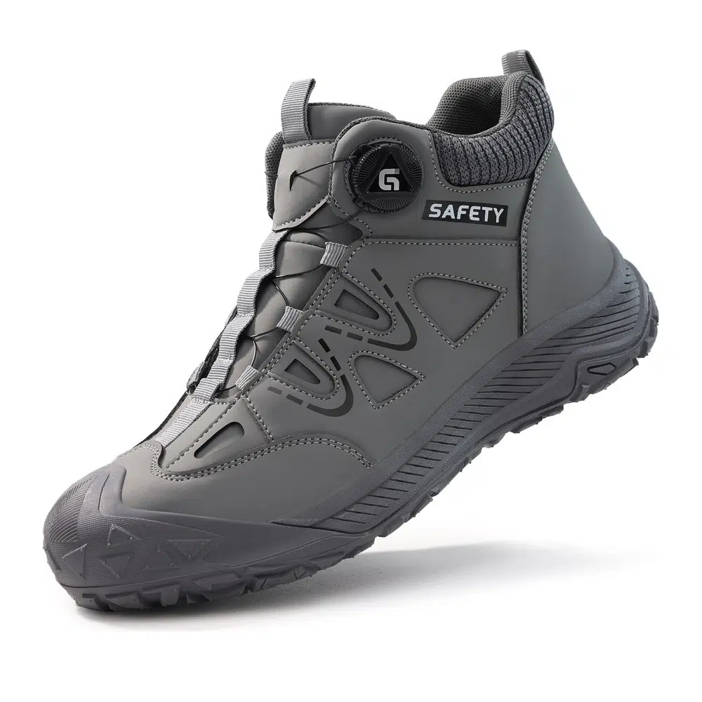 Gray steel toe work shoes front angle