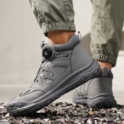 Abrasion-resistant work shoes on metal shavings