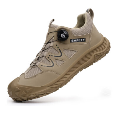 Khaki steel toe work shoes front angle