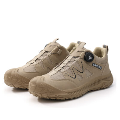Khaki steel toe shoes pair or outsole view