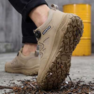 Abrasion-resistant work shoes on metal shavings