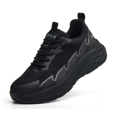 Breathable Composite Toe Work Shoes with Slip Resistant Outsole Black - Image 3