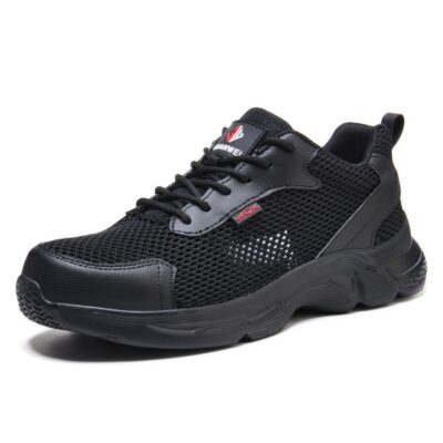 Black composite toe work shoe angle view