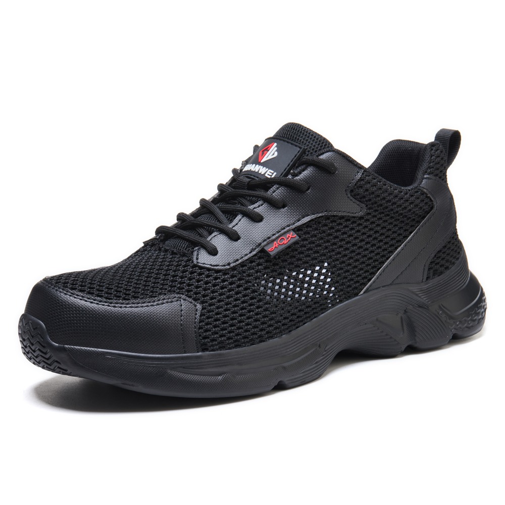 Black composite toe work shoe angle view