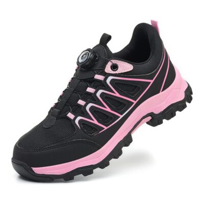 Women's Dial Lacing Slip Resistant Steel Toe Work Shoes Black/Pink - Image 3