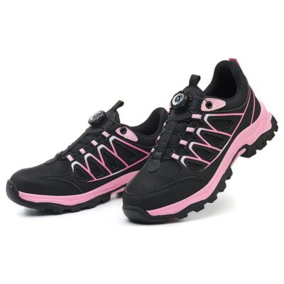 Women's Dial Lacing Slip Resistant Steel Toe Work Shoes Black/Pink - Image 6