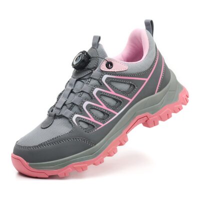 Women's Breathable Dial Lacing Steel Toe Work Shoes Gray/Pink - Image 3