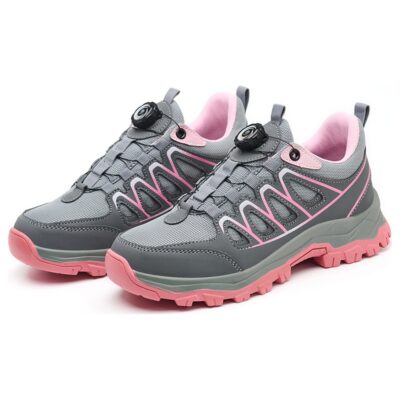 Women's Breathable Dial Lacing Steel Toe Work Shoes Gray/Pink - Image 4