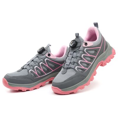 Women's Breathable Dial Lacing Steel Toe Work Shoes Gray/Pink - Image 5