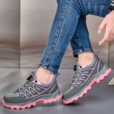 Women's Breathable Dial Lacing Steel Toe Work Shoes Gray/Pink - Image 6
