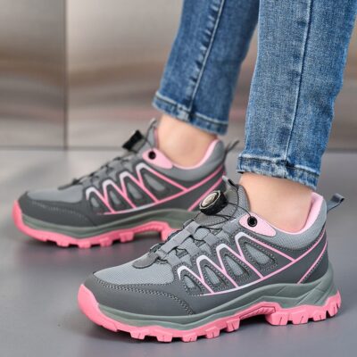 Women's Breathable Dial Lacing Steel Toe Work Shoes Gray/Pink - Image 7