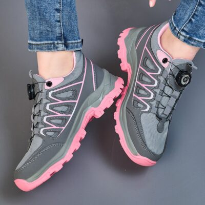 Women's Breathable Dial Lacing Steel Toe Work Shoes Gray/Pink - Image 8
