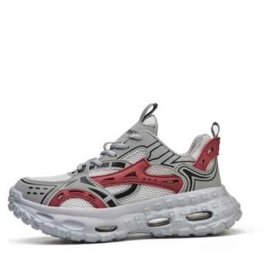 Women Gray Red steel toe work shoes 1 centered