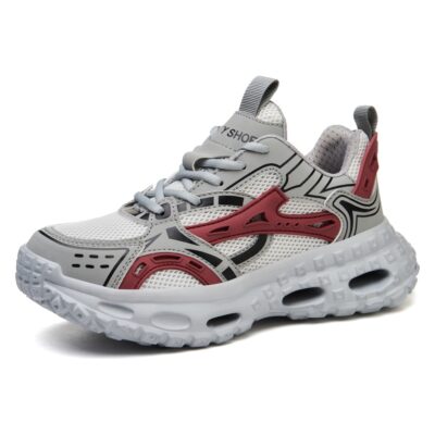 Women Gray Red steel toe work shoes 2 centered